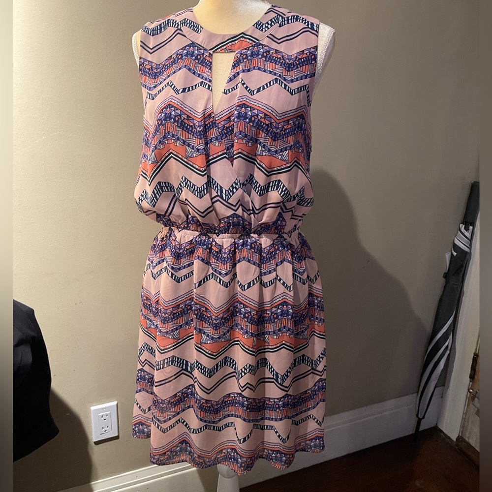 “Love Fire” Women's Aztec Tribal, Keyhole Back, Fit & Flare Halter Dress Sz XL
